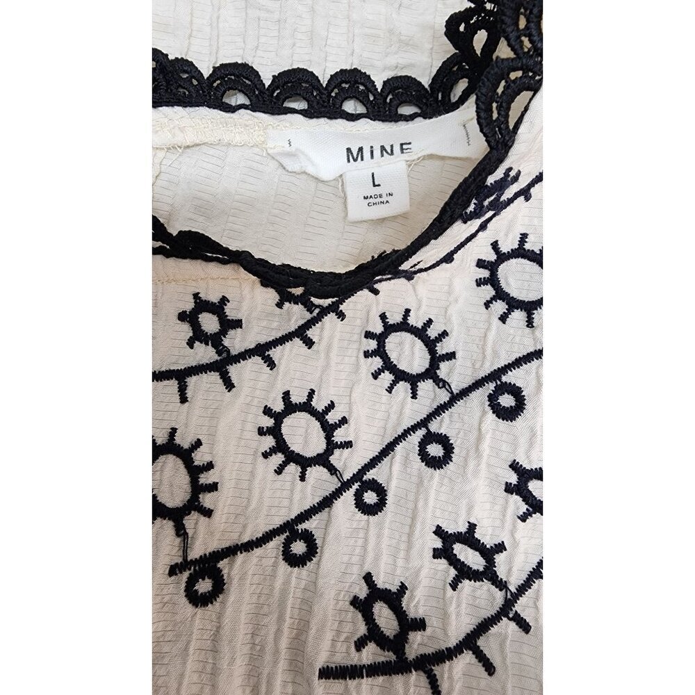 Vintage-Inspired Cream & Black Embroidered Ruffle Sleeve Blouse By Mine - Picture 13 of 16